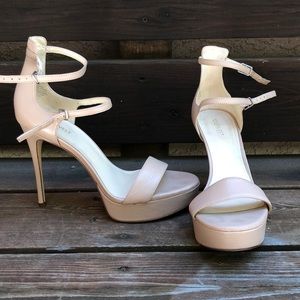 Nine West Ankle Trap Nude Platform Heels